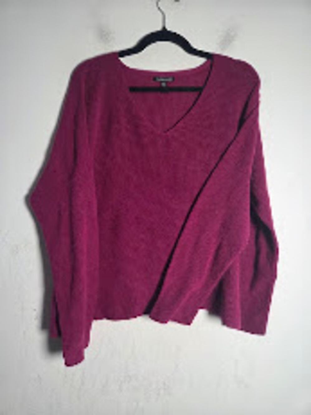 Eileen Fisher Burgunday Oversized V-Neck Knit 100% Organic Cotton Sweater sz XL